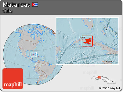 Gray Location Map of Matanzas, hill shading