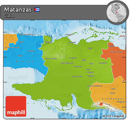 Physical Map of Matanzas, political outside