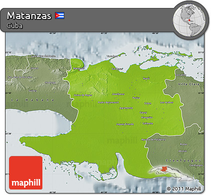 Physical Map of Matanzas, semi-desaturated