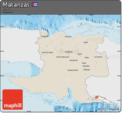 Shaded Relief Map of Matanzas, single color outside