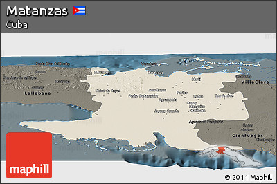 Shaded Relief Panoramic Map of Matanzas, darken