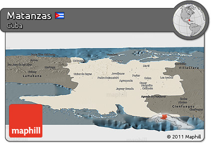 Shaded Relief Panoramic Map of Matanzas, darken