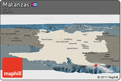 Shaded Relief Panoramic Map of Matanzas, darken