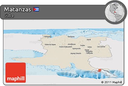 Shaded Relief Panoramic Map of Matanzas, single color outside