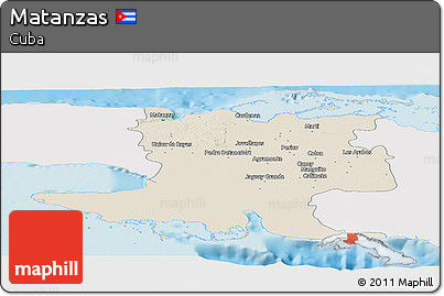Shaded Relief Panoramic Map of Matanzas, single color outside
