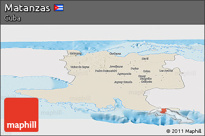 Shaded Relief Panoramic Map of Matanzas, single color outside