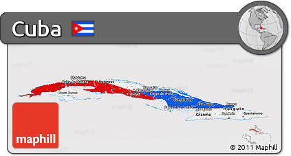 Flag Panoramic Map of Cuba, flag centered