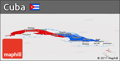 Flag Panoramic Map of Cuba, flag centered