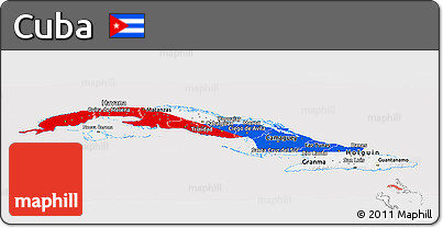 Flag Panoramic Map of Cuba, flag centered