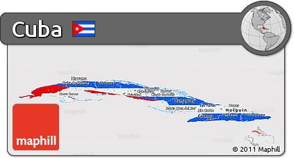 Flag Panoramic Map of Cuba