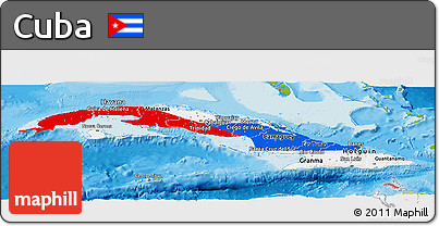 Flag Panoramic Map of Cuba, physical outside, bathymetry sea, flag centered