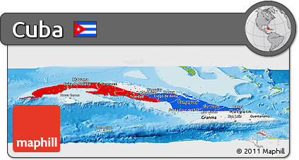 Flag Panoramic Map of Cuba, physical outside, flag centered