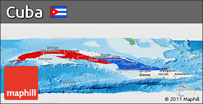 Flag Panoramic Map of Cuba, physical outside, flag centered