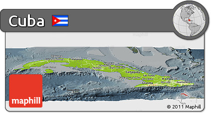 Physical Panoramic Map of Cuba, darken, semi-desaturated