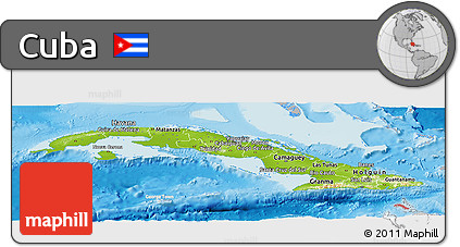 Physical Panoramic Map of Cuba, lighten, desaturated, land only
