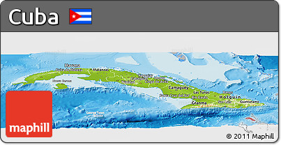Physical Panoramic Map of Cuba, lighten, desaturated, land only