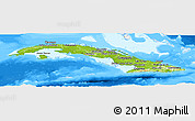 Physical Panoramic Map of Cuba, single color outside, bathymetry sea