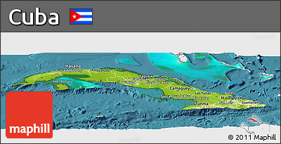 Physical Panoramic Map of Cuba, single color outside, satellite sea