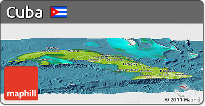 Physical Panoramic Map of Cuba, single color outside, satellite sea