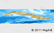 Political Shades Panoramic Map of Cuba, semi-desaturated, land only