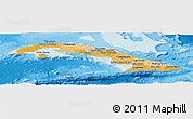 Political Shades Panoramic Map of Cuba, shaded relief outside, bathymetry sea