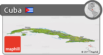Satellite Panoramic Map of Cuba, cropped outside