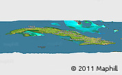 Satellite Panoramic Map of Cuba, darken, semi-desaturated, land only