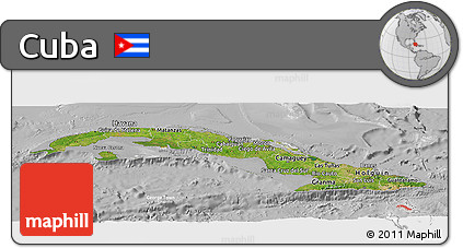 Satellite Panoramic Map of Cuba, lighten, desaturated