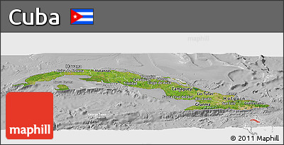 Satellite Panoramic Map of Cuba, lighten, desaturated