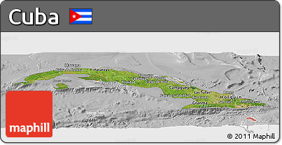 Satellite Panoramic Map of Cuba, lighten, desaturated
