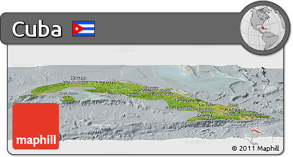 Satellite Panoramic Map of Cuba, lighten, semi-desaturated