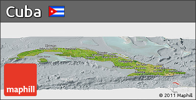 Satellite Panoramic Map of Cuba, lighten, semi-desaturated