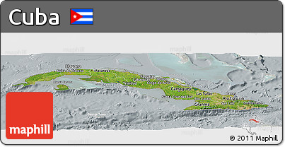 Satellite Panoramic Map of Cuba, lighten, semi-desaturated