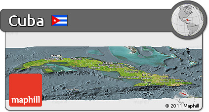 Satellite Panoramic Map of Cuba, semi-desaturated