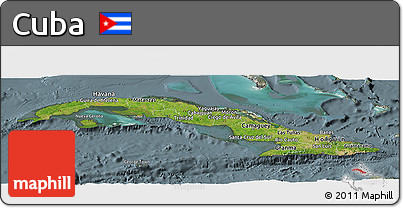 Satellite Panoramic Map of Cuba, semi-desaturated