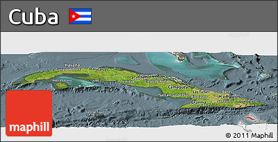 Satellite Panoramic Map of Cuba, semi-desaturated