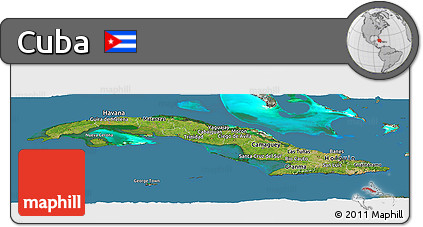 Satellite Panoramic Map of Cuba, semi-desaturated, land only