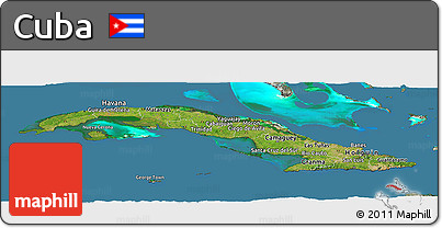 Satellite Panoramic Map of Cuba, semi-desaturated, land only
