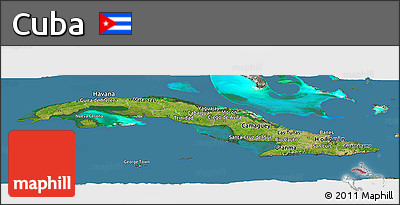 Satellite Panoramic Map of Cuba, semi-desaturated, land only