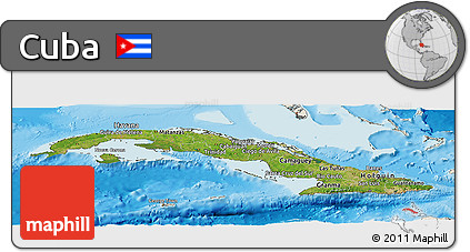 Satellite Panoramic Map of Cuba, shaded relief outside