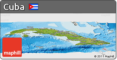 Satellite Panoramic Map of Cuba, shaded relief outside