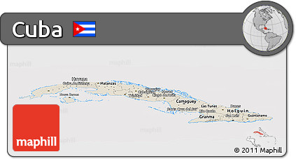 Shaded Relief Panoramic Map of Cuba, cropped outside