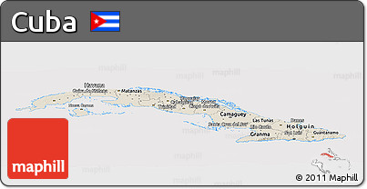 Shaded Relief Panoramic Map of Cuba, cropped outside