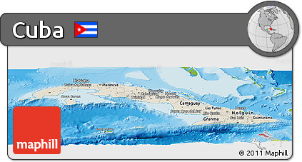 Shaded Relief Panoramic Map of Cuba, physical outside