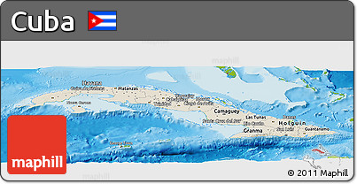 Shaded Relief Panoramic Map of Cuba, physical outside