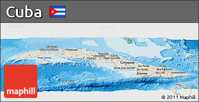 Shaded Relief Panoramic Map of Cuba, satellite outside, shaded relief sea