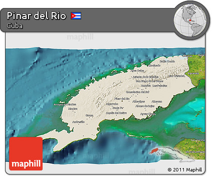 Shaded Relief 3D Map of Pinar Del Rio, satellite outside