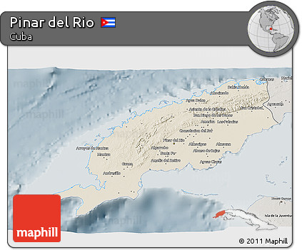 Shaded Relief 3D Map of Pinar Del Rio, semi-desaturated