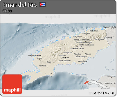 Shaded Relief 3D Map of Pinar Del Rio, semi-desaturated