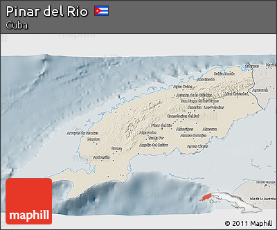 Shaded Relief 3D Map of Pinar Del Rio, semi-desaturated